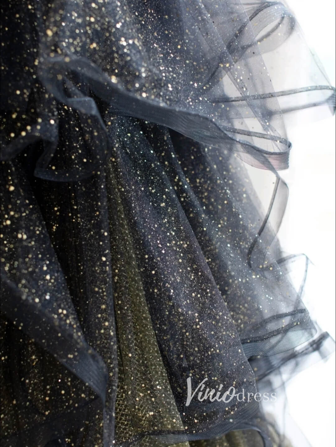 Black Sparkly Tulle Prom Dresses Strapless Ruffled Formal Gown FD3445-prom dresses 2025 -Viniodress-Black-Custom Size-