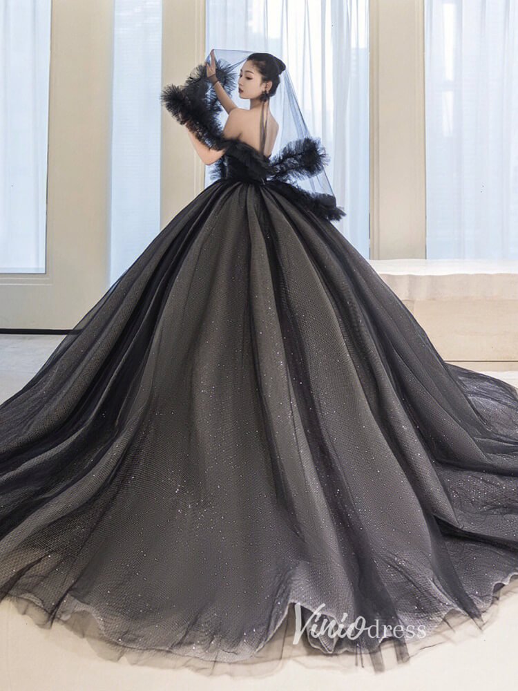 Black Sparkly Tulle Quinceanera Dresses Strapless Prom Ball Gown FD3248-prom dresses 2025 -Viniodress-Black-Custom Size-