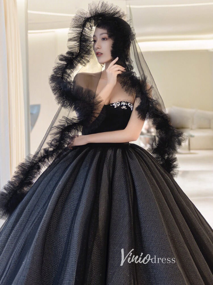 Black Sparkly Tulle Quinceanera Dresses Strapless Prom Ball Gown FD3248-prom dresses 2025 -Viniodress-Black-Custom Size-