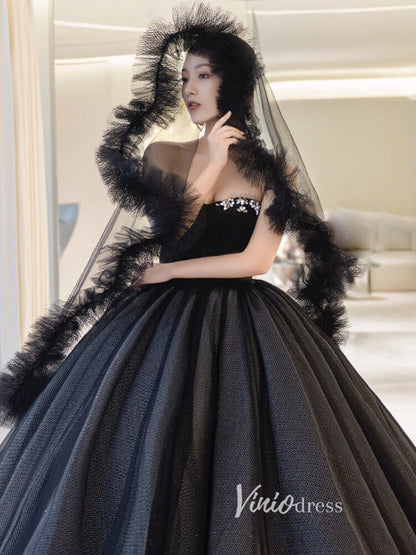 Black Sparkly Tulle Quinceanera Dresses Strapless Prom Ball Gown FD3248-prom dresses 2025 -Viniodress-Black-Custom Size-