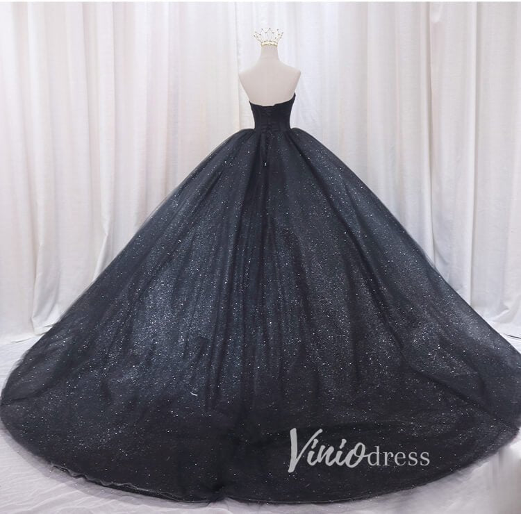 Black Sparkly Tulle Quinceanera Dresses Strapless Prom Ball Gown FD3405-prom dresses 2025 -Viniodress-Black-Custom Size-