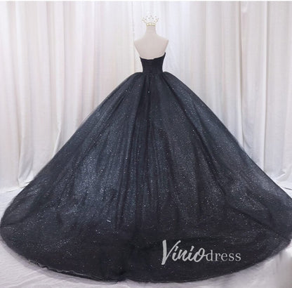 Black Sparkly Tulle Quinceanera Dresses Strapless Prom Ball Gown FD3405-prom dresses 2025 -Viniodress-Black-Custom Size-