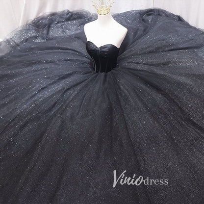 Black Sparkly Tulle Quinceanera Dresses Strapless Prom Ball Gown FD3405-prom dresses 2025 -Viniodress-Black-Custom Size-