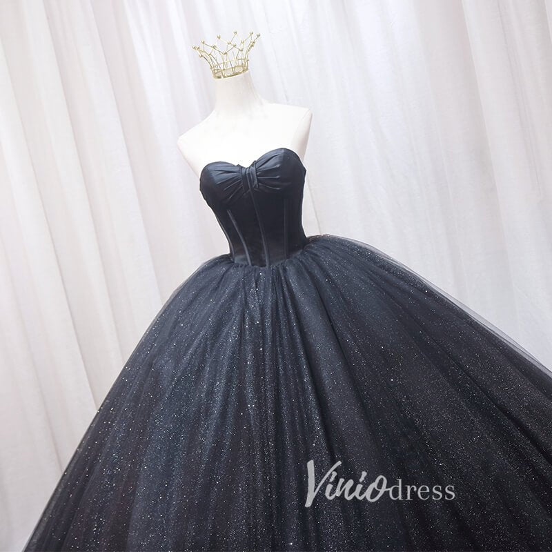 Black Sparkly Tulle Quinceanera Dresses Strapless Prom Ball Gown FD3405-prom dresses 2025 -Viniodress-Black-Custom Size-