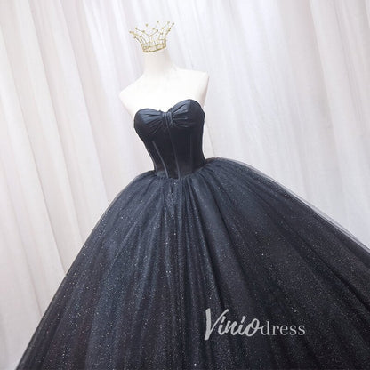 Black Sparkly Tulle Quinceanera Dresses Strapless Prom Ball Gown FD3405-prom dresses 2025 -Viniodress-Black-Custom Size-