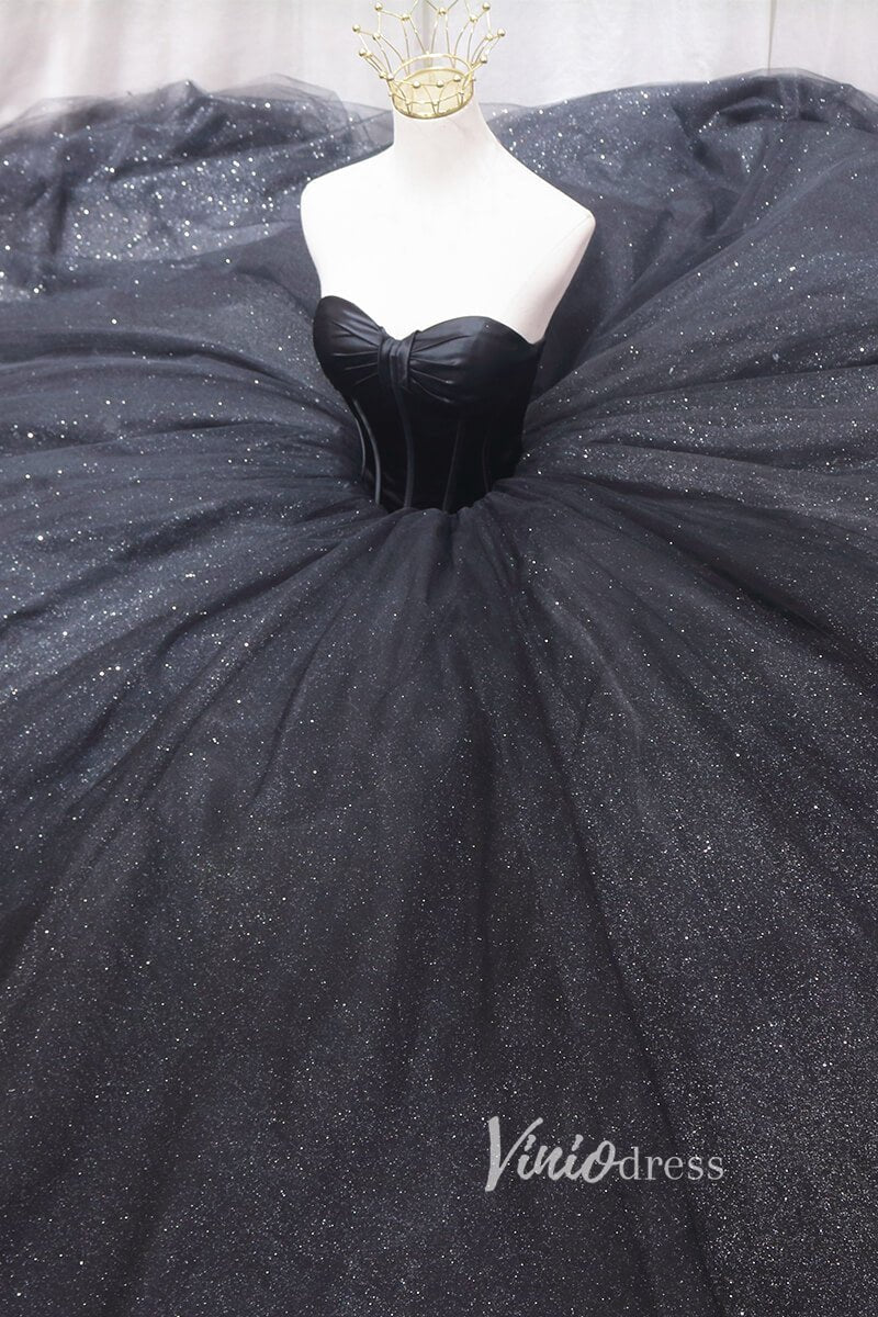 Black Sparkly Tulle Quinceanera Dresses Strapless Prom Ball Gown FD3405-prom dresses 2025 -Viniodress-Black-Custom Size-