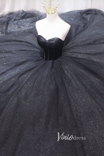 Black Sparkly Tulle Quinceanera Dresses Strapless Prom Ball Gown FD3405-prom dresses 2025 -Viniodress-Black-Custom Size-