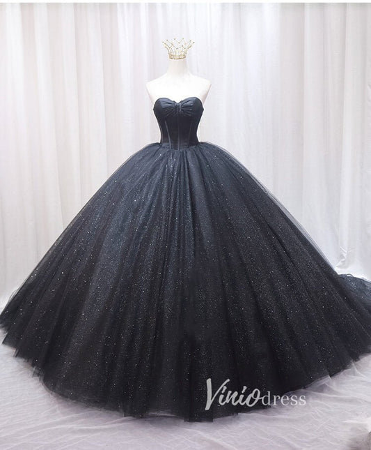 Black Sparkly Tulle Quinceanera Dresses Strapless Prom Ball Gown FD3405-prom dresses 2025 -Viniodress-Black-Custom Size-