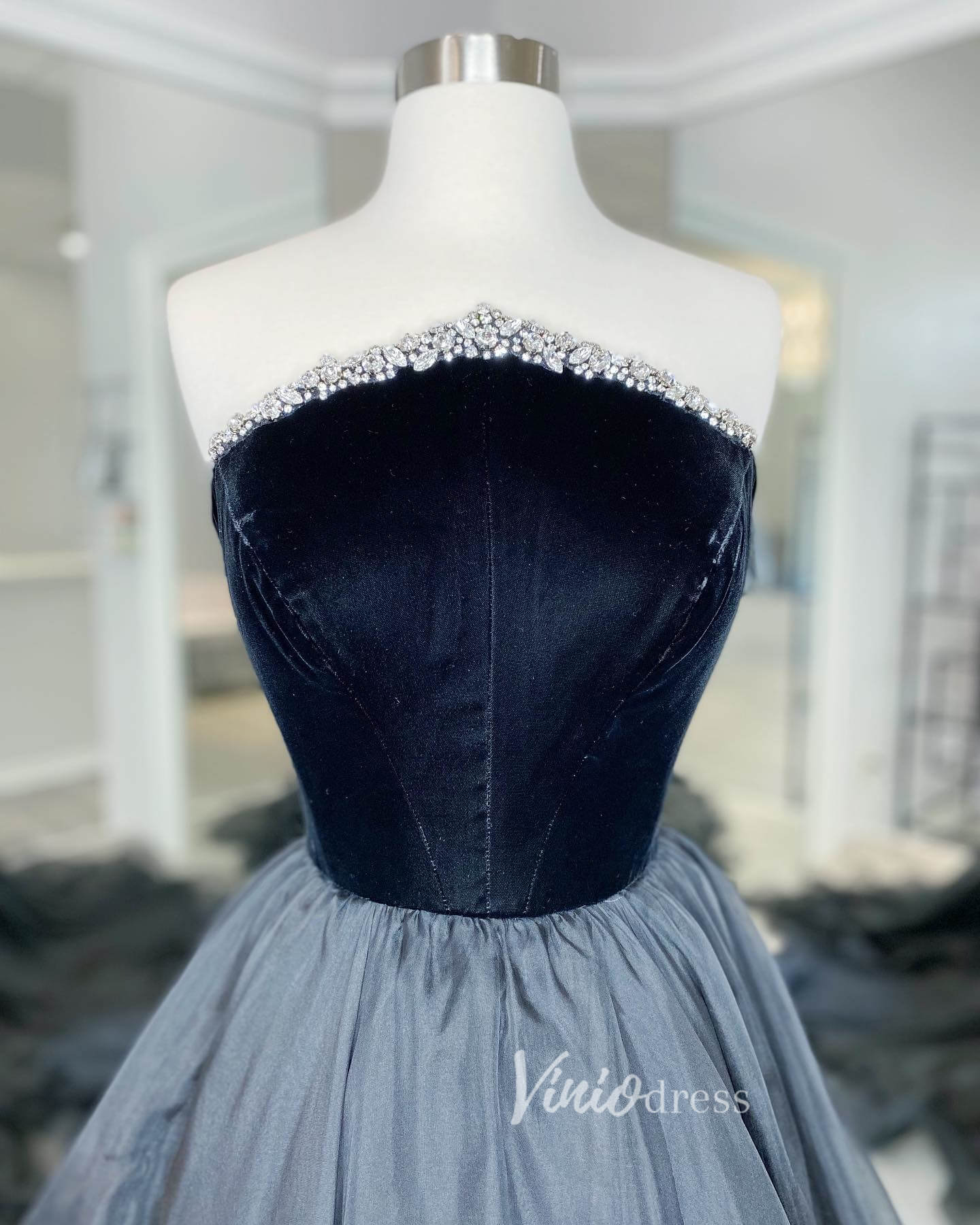 Black Strapless Prom Dresses A-Line Evening Dress FD3138-prom dresses 2025 -Viniodress-Black-Custom Size-