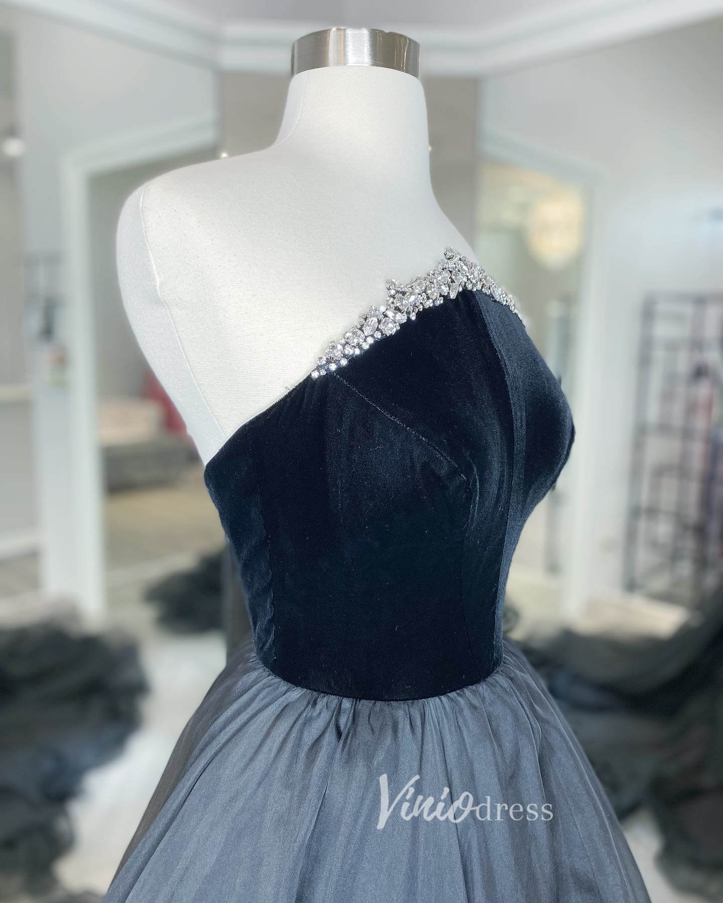 Black Strapless Prom Dresses A-Line Evening Dress FD3138 – Viniodress