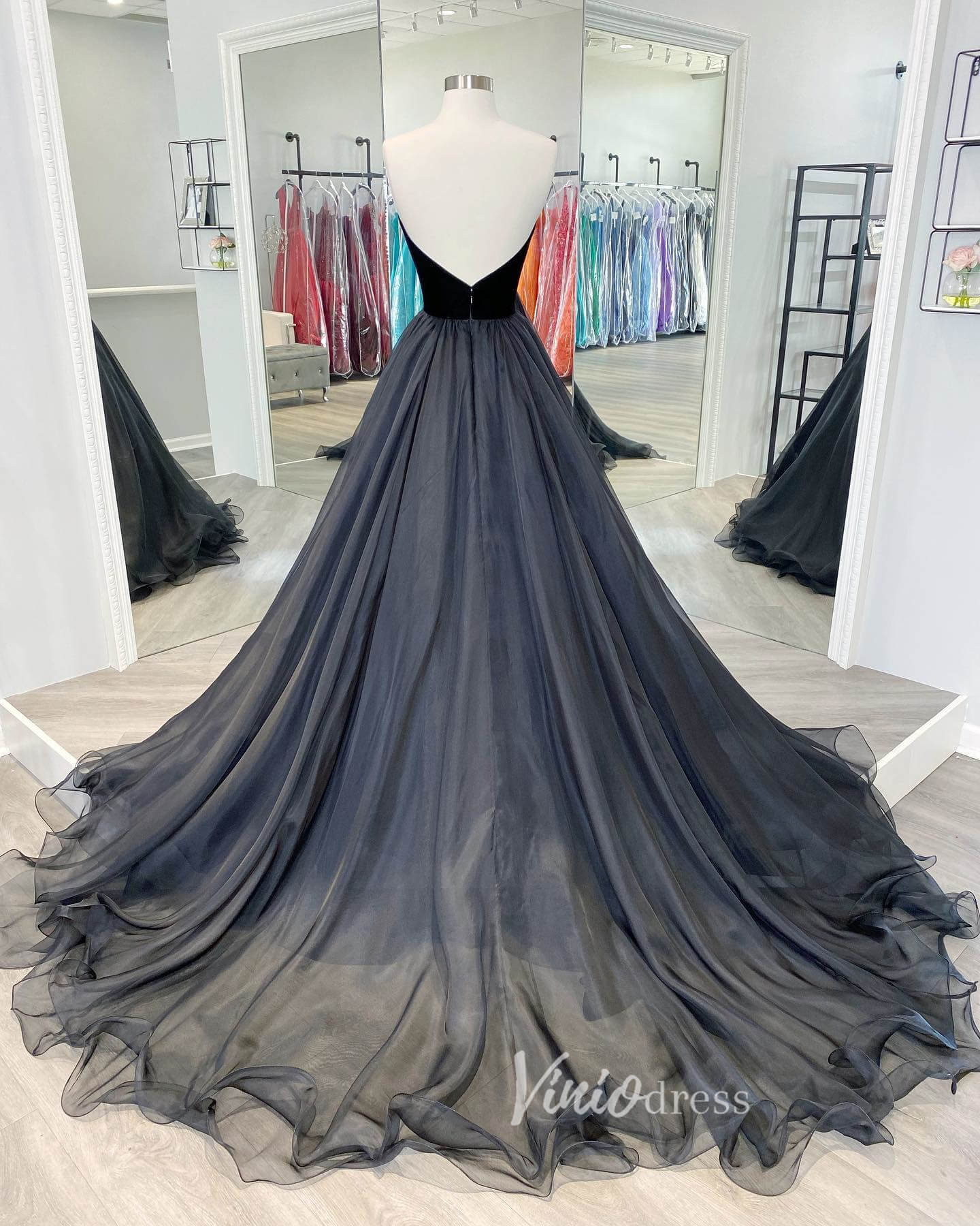 Prom Dress 2025 Black Strapless Prom Dresses A-Line Evening Dress FD3138-unique prom dresses-Black-Custom Size-Viniodress