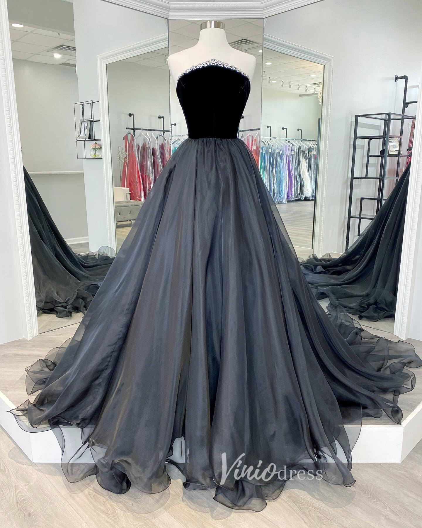 Prom Dress 2025 Black Strapless Prom Dresses A-Line Evening Dress FD3138-unique prom dresses-Black-Custom Size-Viniodress