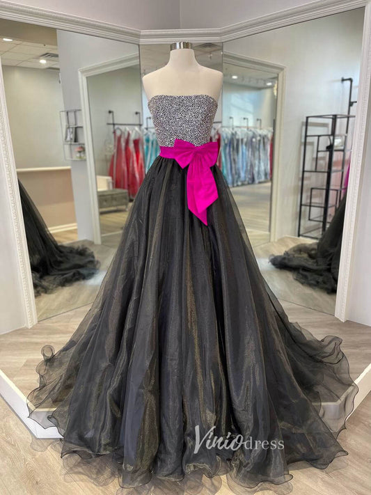 Black Strapless Prom Dresses Beaded Evening Gown FD3050-prom dresses 2025 -Viniodress-Black-Custom Size-