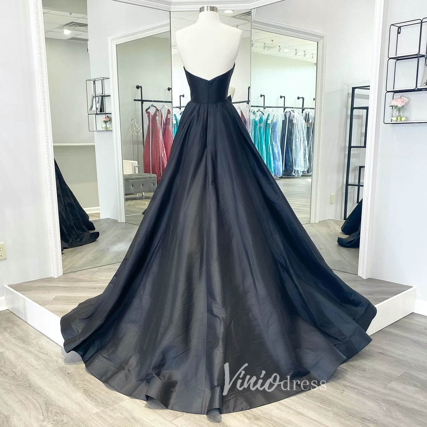Black Strapless Prom Dresses Plunging V-Neck Evening Dress FD3039-prom dresses 2025 -Viniodress-Black-Custom Size-