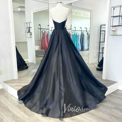 Black Strapless Prom Dresses Plunging V-Neck Evening Dress FD3039-prom dresses 2025 -Viniodress-Black-Custom Size-