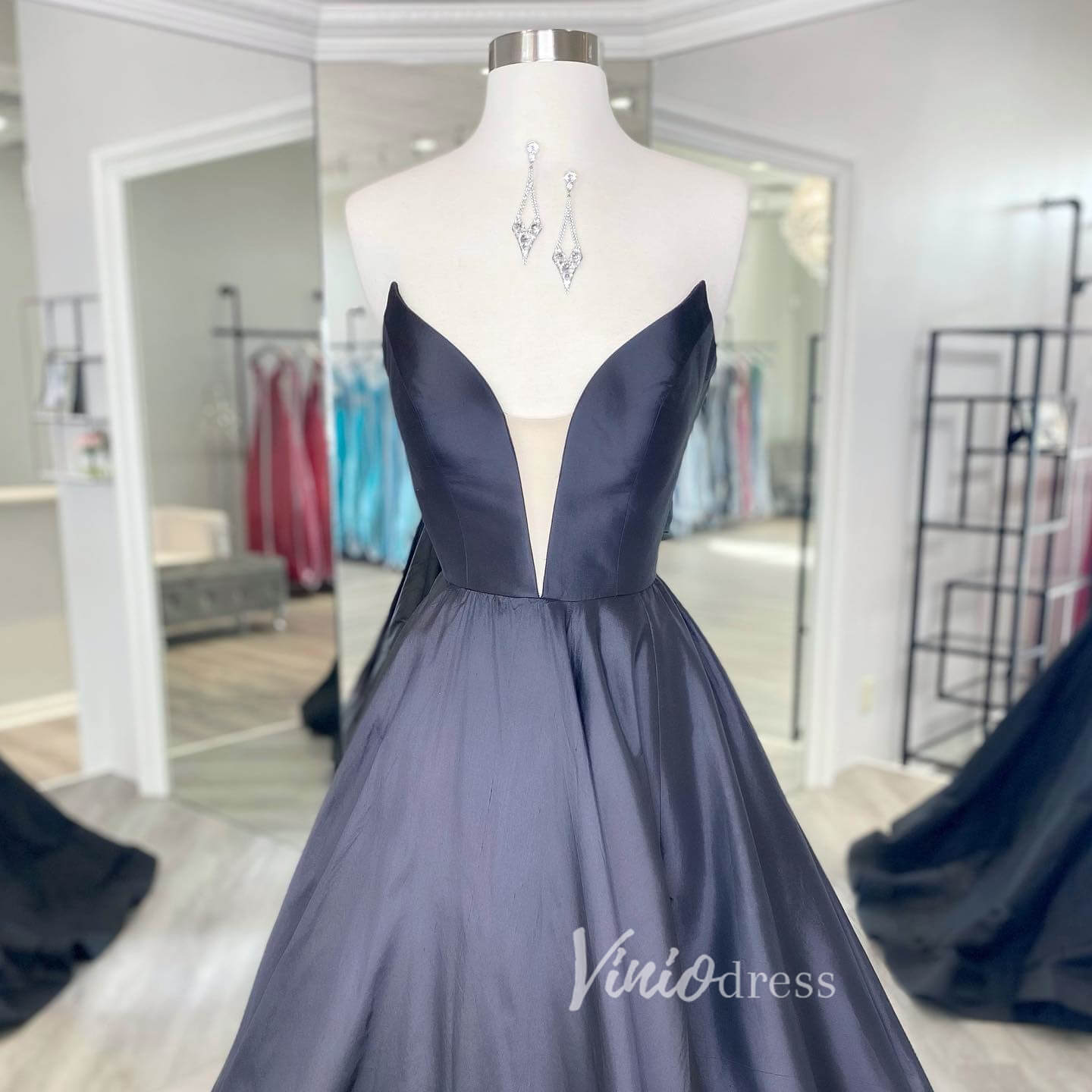Black Strapless Prom Dresses Plunging V-Neck Evening Dress FD3039-prom dresses 2025 -Viniodress-Black-Custom Size-