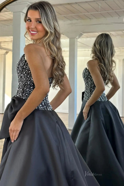 sparkly a line strapless black corset prom dress with ruffles Strapless A-Line Black Ruffle Long Prom Dress – FancyVestido main image 1