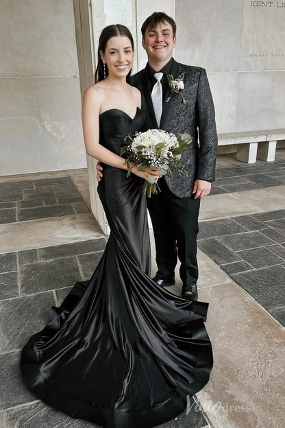 Black Strapless Satin Mermaid Dress with Corset Bodice, Ruched Hip, and Sweep Train – SS055-prom dresses 2025 -Viniodress-Black-Custom Size-