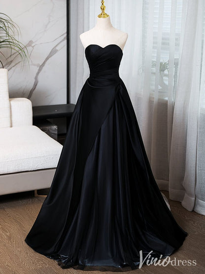 Black Strapless Satin Prom Dresses Sweetheart Neck Ball Gown AD1355-prom dresses 2025 -Viniodress-Black-Custom Size-