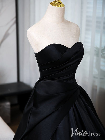 Black Strapless Satin Prom Dresses Sweetheart Neck Ball Gown AD1355-prom dresses 2025 -Viniodress-Black-Custom Size-