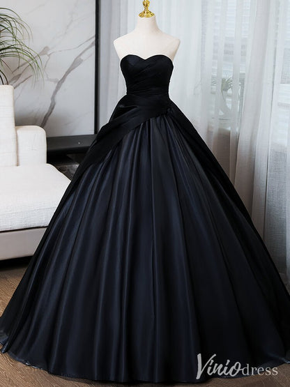 Black Strapless Satin Prom Dresses Sweetheart Neck Ball Gown AD1355-prom dresses 2025 -Viniodress-Black-Custom Size-