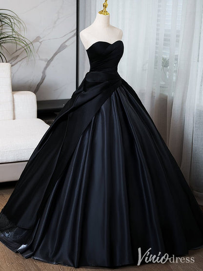 Black Strapless Satin Prom Dresses Sweetheart Neck Ball Gown AD1355-prom dresses 2025 -Viniodress-Black-Custom Size-