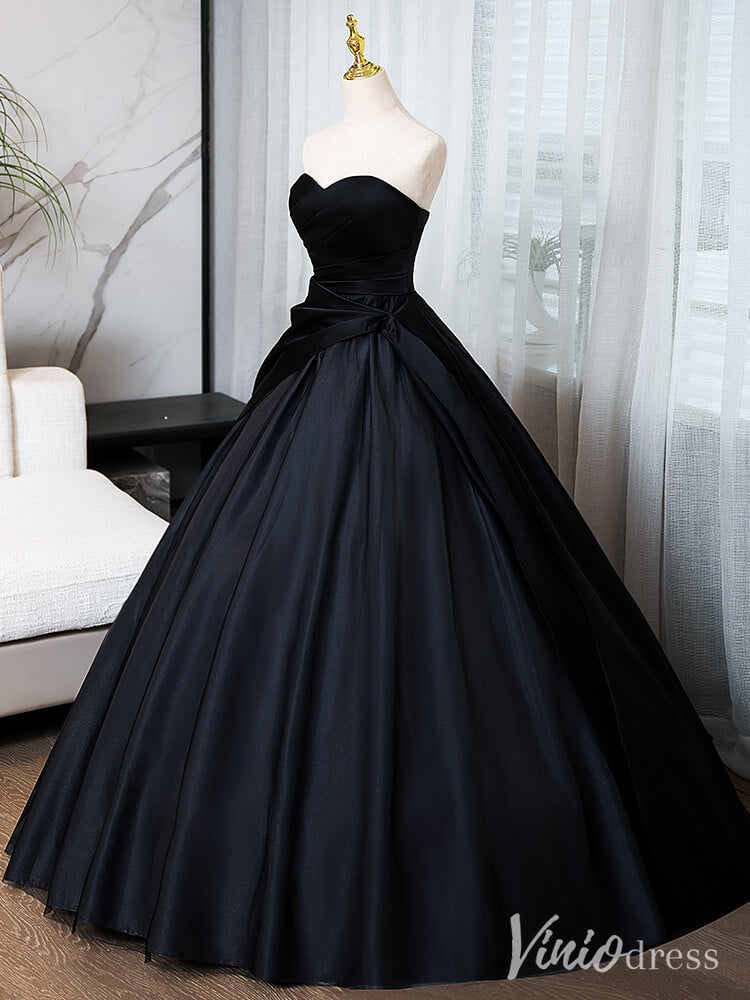 Black Strapless Satin Prom Dresses Sweetheart Neck Ball Gown AD1355-prom dresses-Viniodress-Viniodress