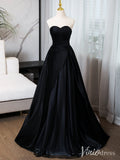 Black Strapless Satin Prom Dresses Sweetheart Neck Ball Gown AD1355-prom dresses-Viniodress-Viniodress