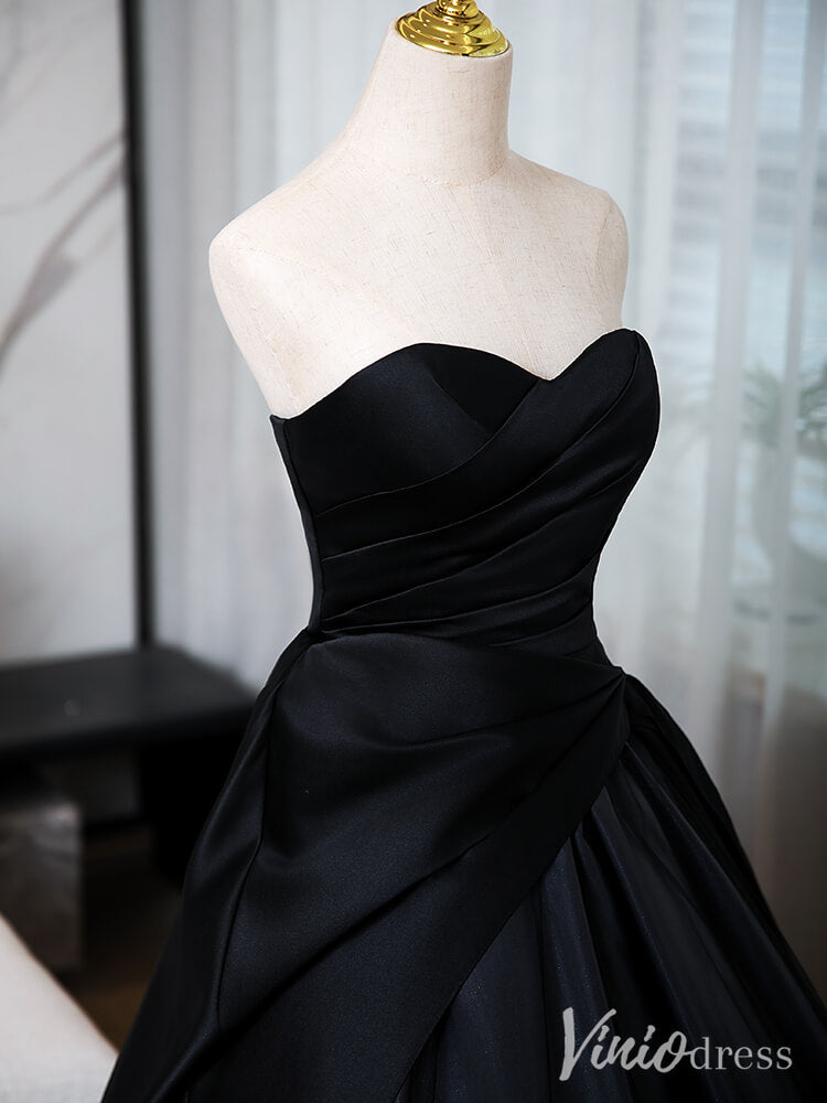 Black Strapless Satin Prom Dresses Sweetheart Neck Ball Gown AD1355-prom dresses-Viniodress-Viniodress