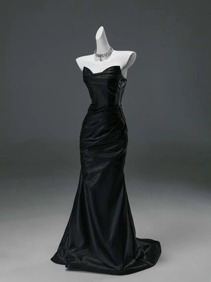 Black Strapless Satin Prom Dresses with Sweetheart Neckline & Ruched Bodice - CQ0134-Couture Gown 2025 -Viniodress-Black-Custom Size-