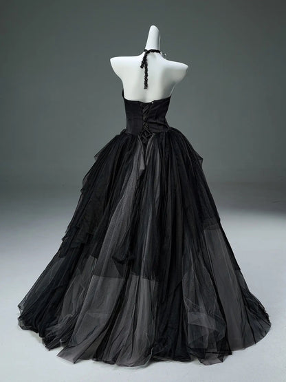 Black Strapless Tulle Formal Gown with 3D Flower & Sweetheart Neckline - CQ0112-Couture Gown 2025 -Viniodress-Black-Custom Size-