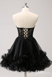 Black Sweetheart Strapless Homecoming Dresses Ruffled Lace Back to School Dress S24042-prom dresses-Viniodress-Viniodress