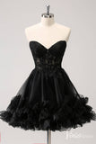 Black Sweetheart Strapless Homecoming Dresses Ruffled Lace Back to School Dress S24042-prom dresses-Viniodress-Black-Custom Size-Viniodress