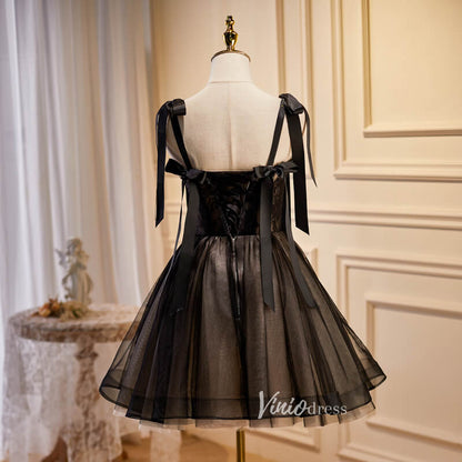 Black Tulle Homecoming Dresses Spaghetti Strap Short Prom Dress SD1588-prom dresses 2025 -Viniodress-Black-Custom Size-