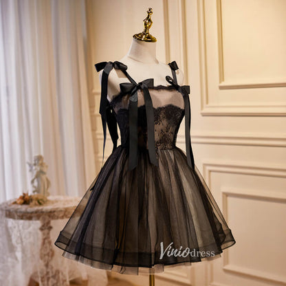Black Tulle Homecoming Dresses Spaghetti Strap Short Prom Dress SD1588-prom dresses 2025 -Viniodress-Black-Custom Size-