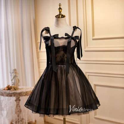 Black Tulle Homecoming Dresses Spaghetti Strap Short Prom Dress SD1588-prom dresses 2025 -Viniodress-Black-Custom Size-