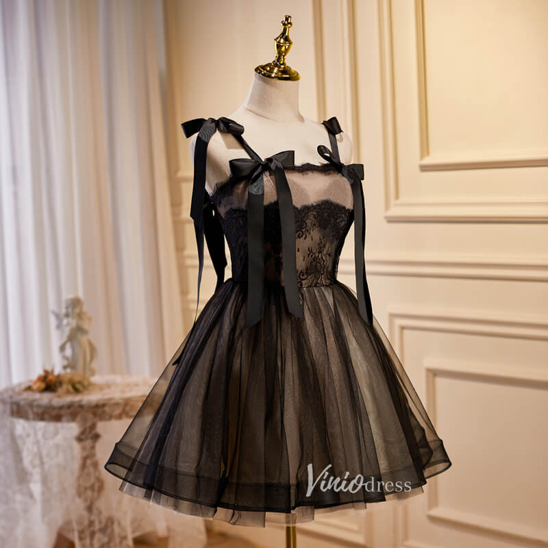 Short Prom Dresses 2025 Black Tulle Homecoming Dresses Spaghetti Strap Short Prom Dress SD1588-prom dresses-Viniodress-Black-Custom Size-Viniodress