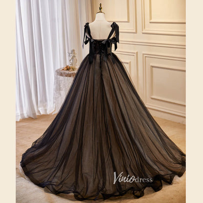 Black Tulle Prom Dresses Lace Applique Evening Dress FD3212-prom dresses 2025 -Viniodress-Black-Custom Size-