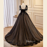 Prom Dress 2025 Black Tulle Prom Dresses Lace Applique Evening Dress FD3212-unique prom dresses-Black-Custom Size-Viniodress