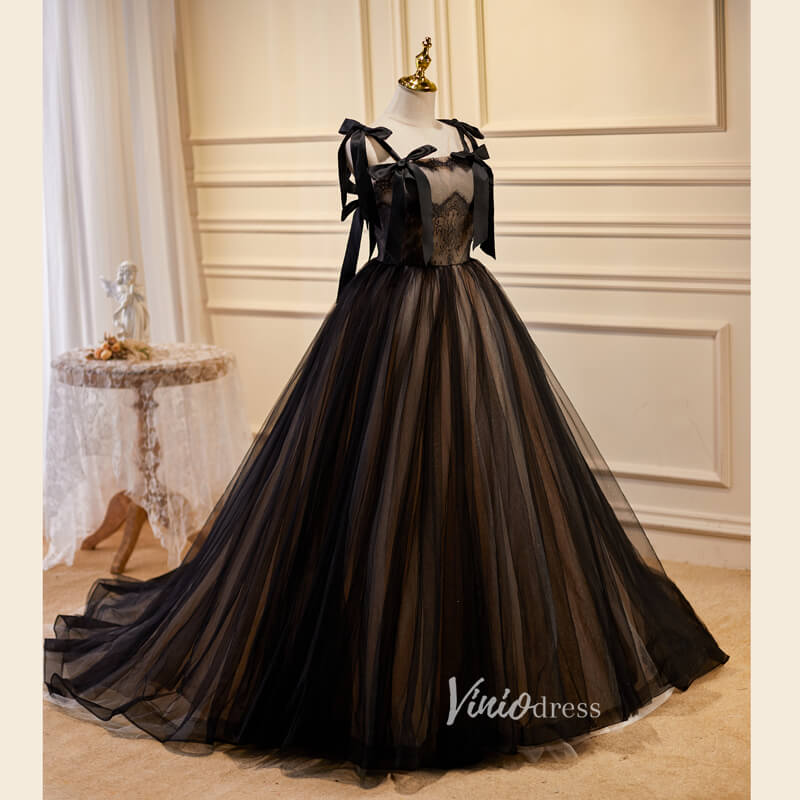 Prom Dress 2025 Black Tulle Prom Dresses Lace Applique Evening Dress FD3212-unique prom dresses-Black-Custom Size-Viniodress