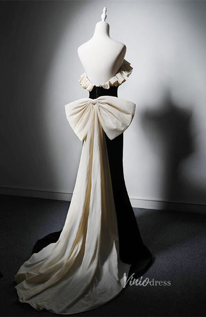 Black Velvet Mermaid Bow-Tie Prom Dresses Off the Shoulder Formal Dress AD1224-prom dresses 2025 -Viniodress-Black-Custom Size-