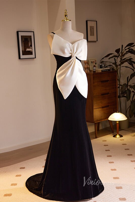 Black Velvet Mermaid Prom Dresses Bow-Tie Evening Dress AD1057 Viniodress Black Velvet Mermaid Prom Dresses Bow-Tie Evening Dress AD1057 Viniodress