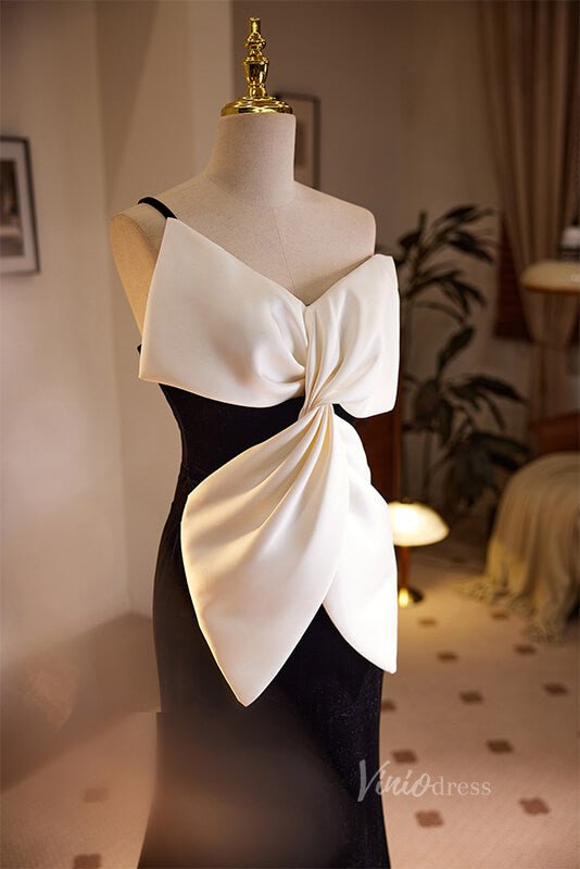 chinese dress ladies Zapaka Women Black White Formal Dress Crepe Mermaid Off The Shoulder Long Evening Dress, Black+White / UK18 main image 0