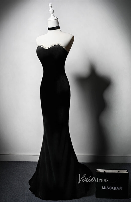 Black Velvet Mermaid Prom Dresses Strapless Formal Dress AD1225-prom dresses 2025 -Viniodress-Black-Custom Size-
