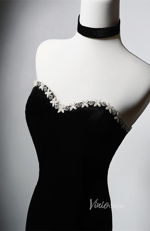 Black Velvet Mermaid Prom Dresses Strapless Formal Dress AD1225-prom dresses 2025 -Viniodress-Black-Custom Size-