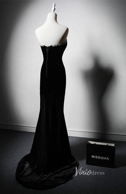 Black Velvet Mermaid Prom Dresses Strapless Formal Dress AD1225-prom dresses 2025 -Viniodress-Black-Custom Size-