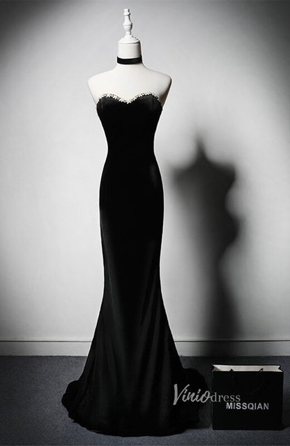 Black Velvet Mermaid Prom Dresses Strapless Formal Dress AD1225-prom dresses 2025 -Viniodress-Black-Custom Size-