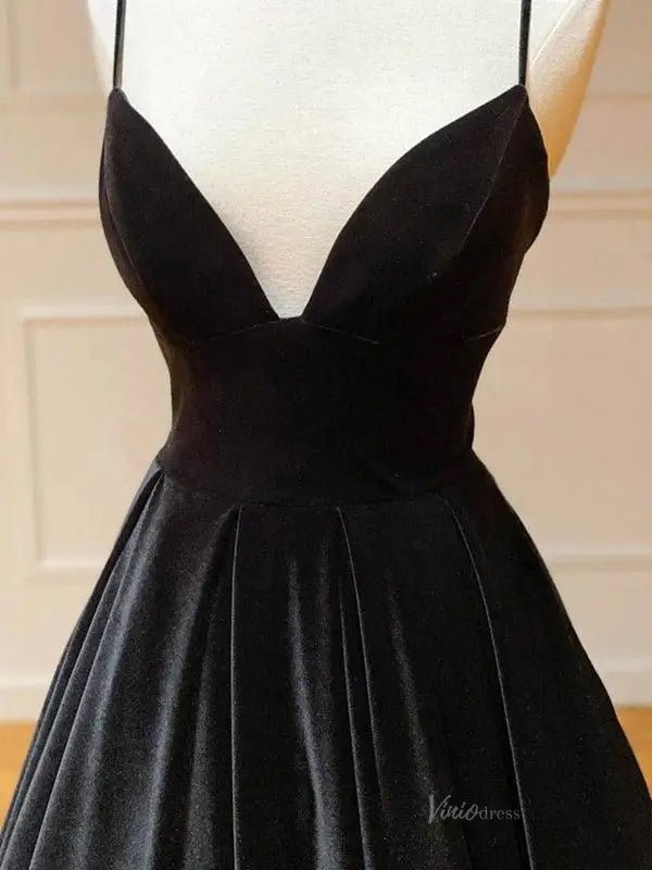 Black Velvet Prom Dresses Lace-up Back Spaghetti Strap V-neck Eevning Gown FD5283-prom dresses 2025 -Viniodress-Black-Custom Size-