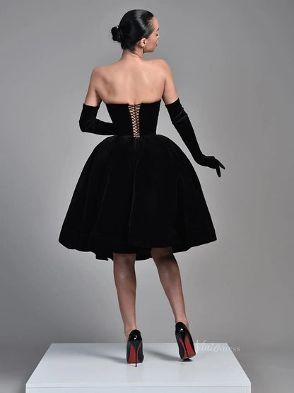 Black Velvet Short Prom Dresses with Rhinestones - Strapless Homecoming Dress - FD5276-prom dresses 2025 -Viniodress-Black-Custom Size-