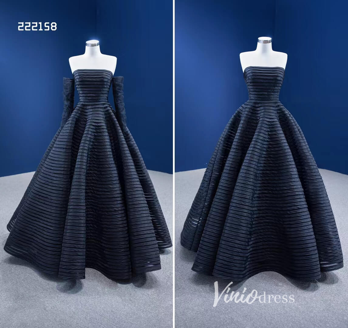 Black Wedding Dress Off the Shoulder Long Sleeve Pageant Gown 222158-prom dresses 2025 -Viniodress-Black-Custom Size-